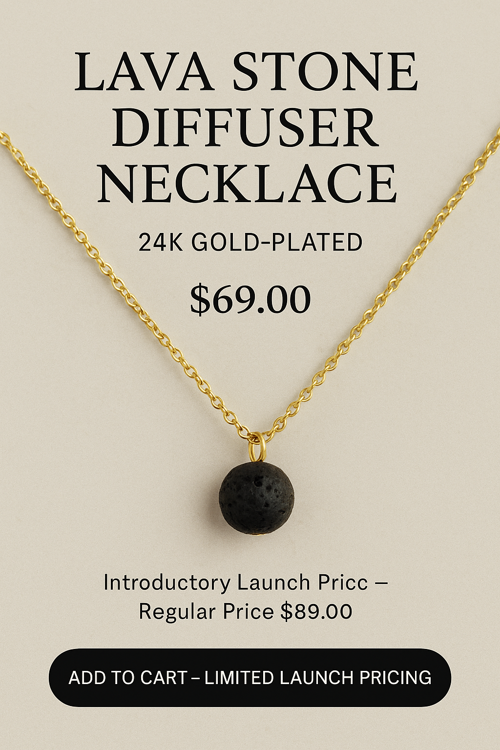 Lava Stone Diffuser Necklace - 24K Gold Plate